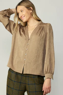 Current Air Shirred Jacquard Blouse BRONZE Online