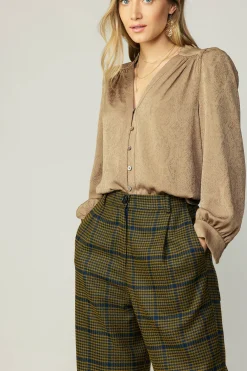 Current Air Shirred Jacquard Blouse BRONZE Online