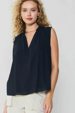 Current Air Shirred Sleeveless Top BLACK Fashion