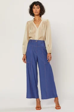 Current Air Shirred Wide Leg Pants DENIMBLUE Discount