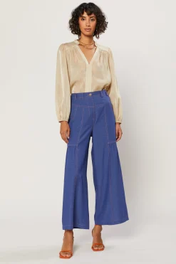 Current Air Shirred Wide Leg Pants DENIMBLUE Discount