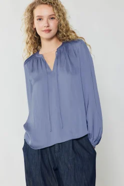 Current Air Shirred Yoke Blouse FLORENTINEBLUE Discount