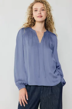 Current Air Shirred Yoke Blouse FLORENTINEBLUE Discount