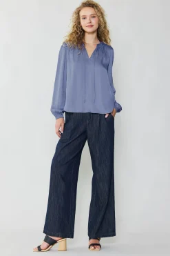 Current Air Shirred Yoke Blouse FLORENTINEBLUE Discount