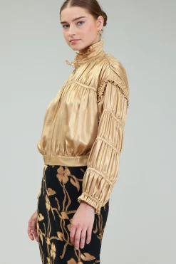 Current Air Shirred Zip Up Jacket GOLD Online