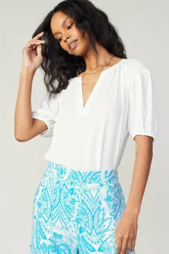 Current Air Short Sleeve Split Neck Blouse OFW Outlet