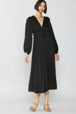 Current Air Sidonie Pleated Maxi Dress BLACK New