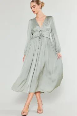 Current Air Sidonie Pleated Maxi Dress SAGE Clearance