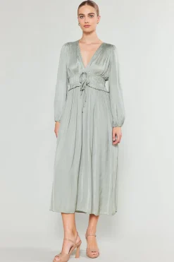 Current Air Sidonie Pleated Maxi Dress SAGE Clearance