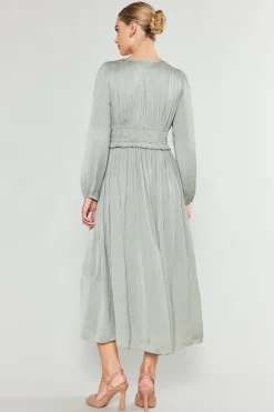 Current Air Sidonie Pleated Maxi Dress SAGE Clearance