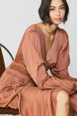 Current Air Sidonie Pleated Maxi Dress CARAMEL Fashion
