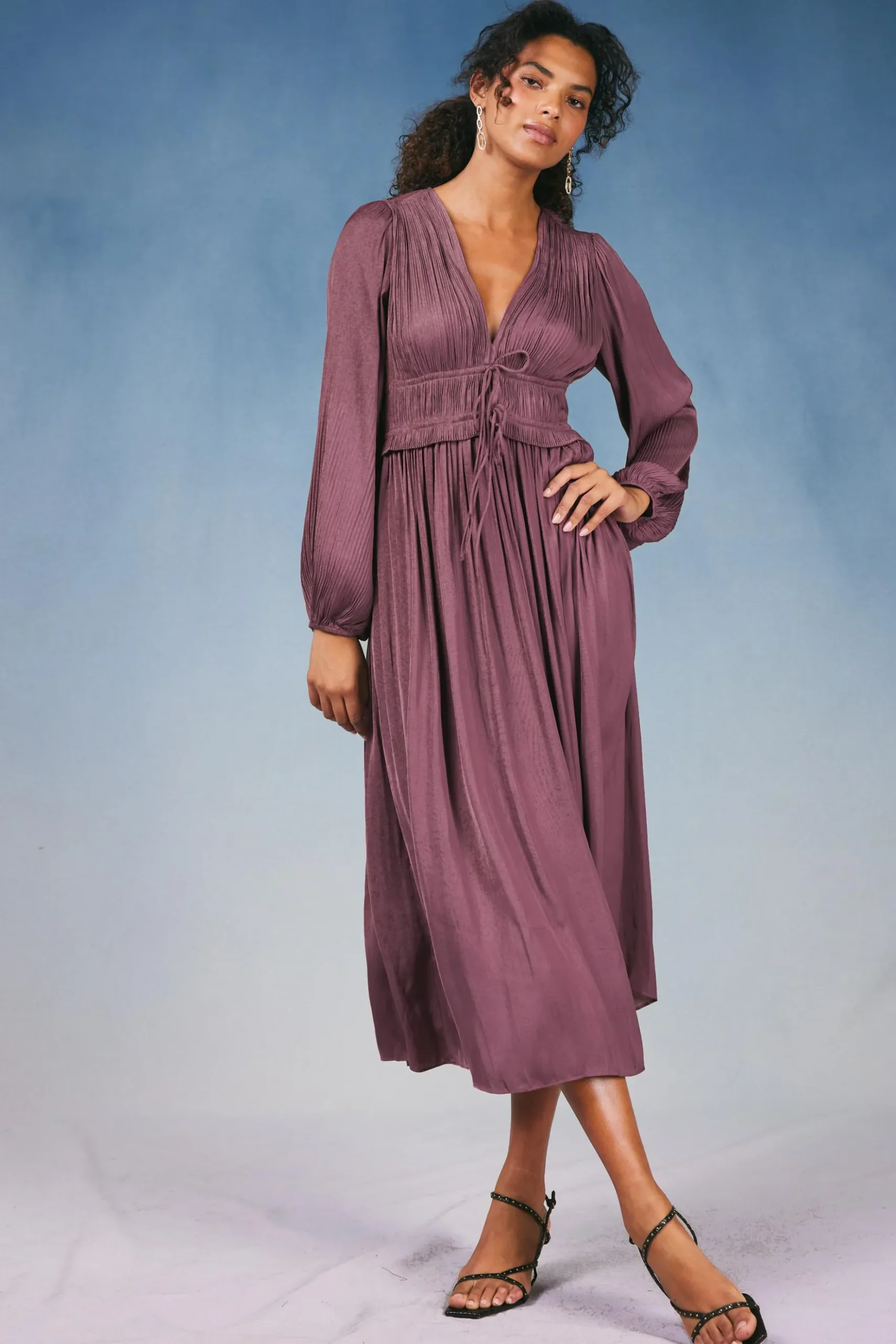 Current Air Sidonie Pleated Maxi Dress DUSTYPLUM Best