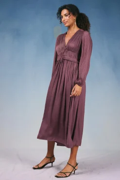 Current Air Sidonie Pleated Maxi Dress DUSTYPLUM Best