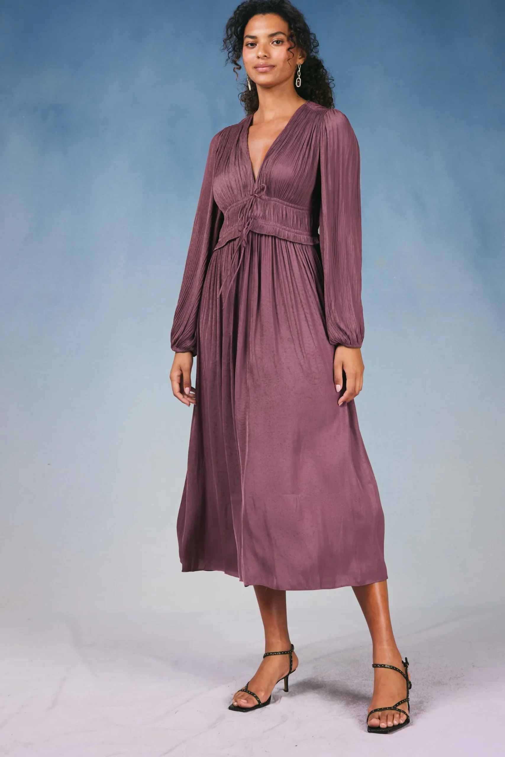 Current Air Sidonie Pleated Maxi Dress DUSTYPLUM Best