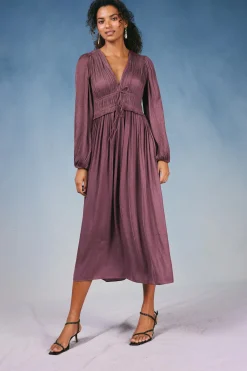 Current Air Sidonie Pleated Maxi Dress DUSTYPLUM Best