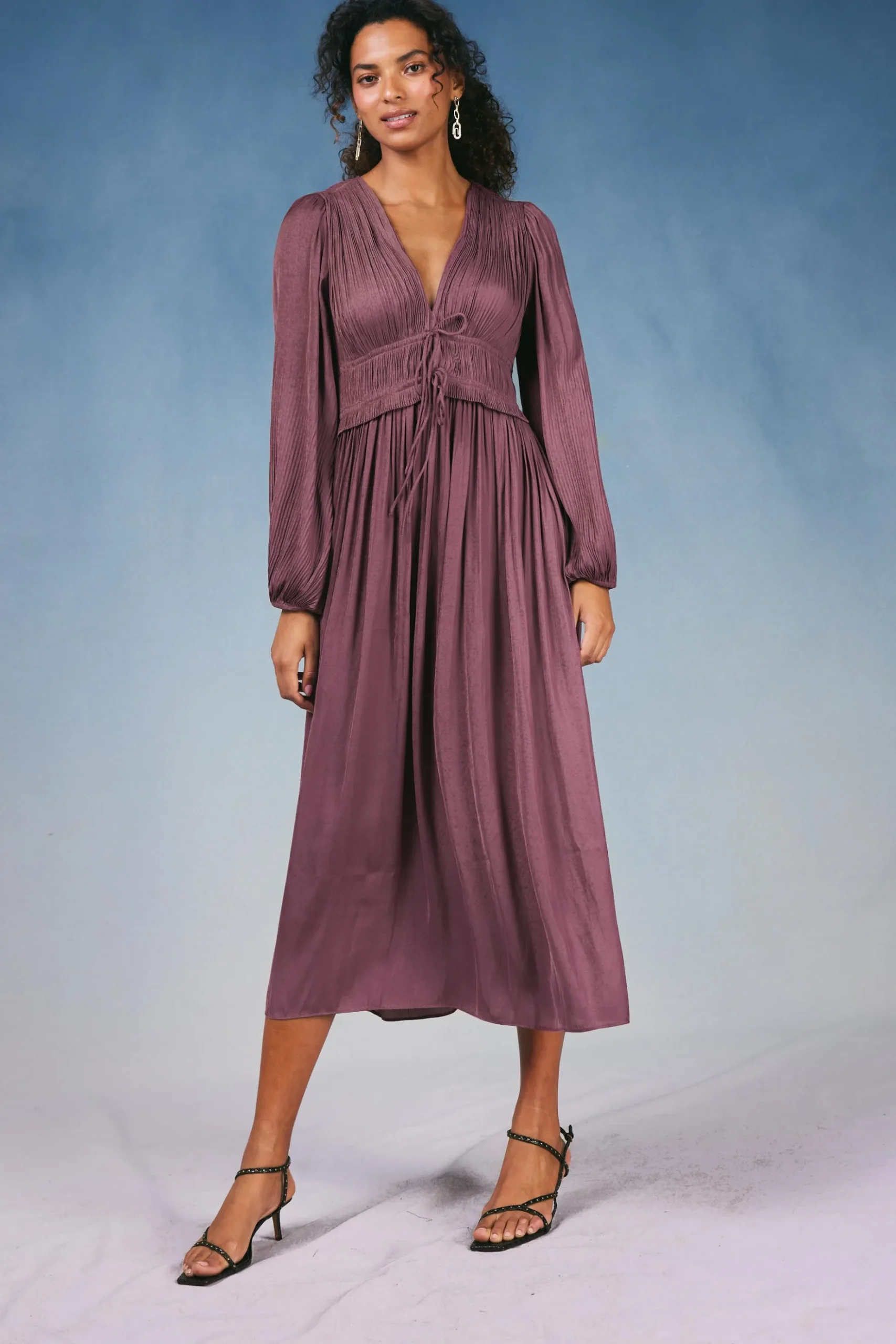 Current Air Sidonie Pleated Maxi Dress DUSTYPLUM Best