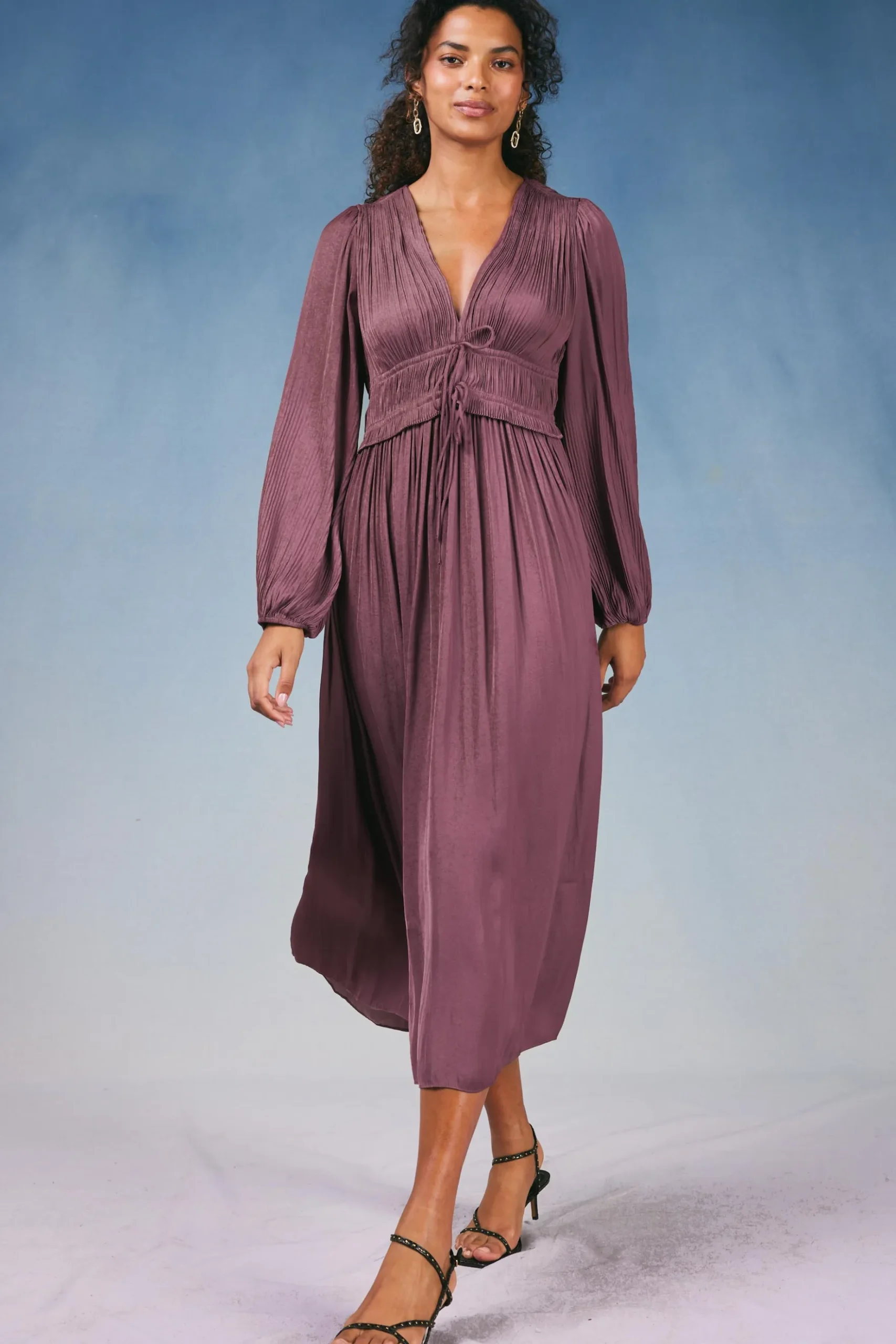 Current Air Sidonie Pleated Maxi Dress DUSTYPLUM Best