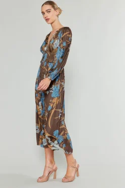 Current Air Sidonie Pleated Midi Dress BROWNFLORAL Discount