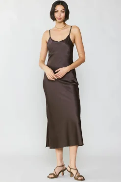 Current Air Silk Bias Midi Dress BROWN Online