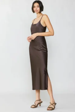 Current Air Silk Bias Midi Dress BROWN Online