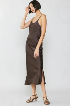 Current Air Silk Bias Midi Dress BROWN Online