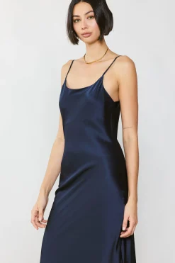 Current Air Silk Bias Midi Dress NAVY Clearance