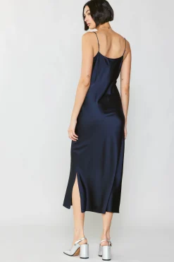 Current Air Silk Bias Midi Dress NAVY Clearance