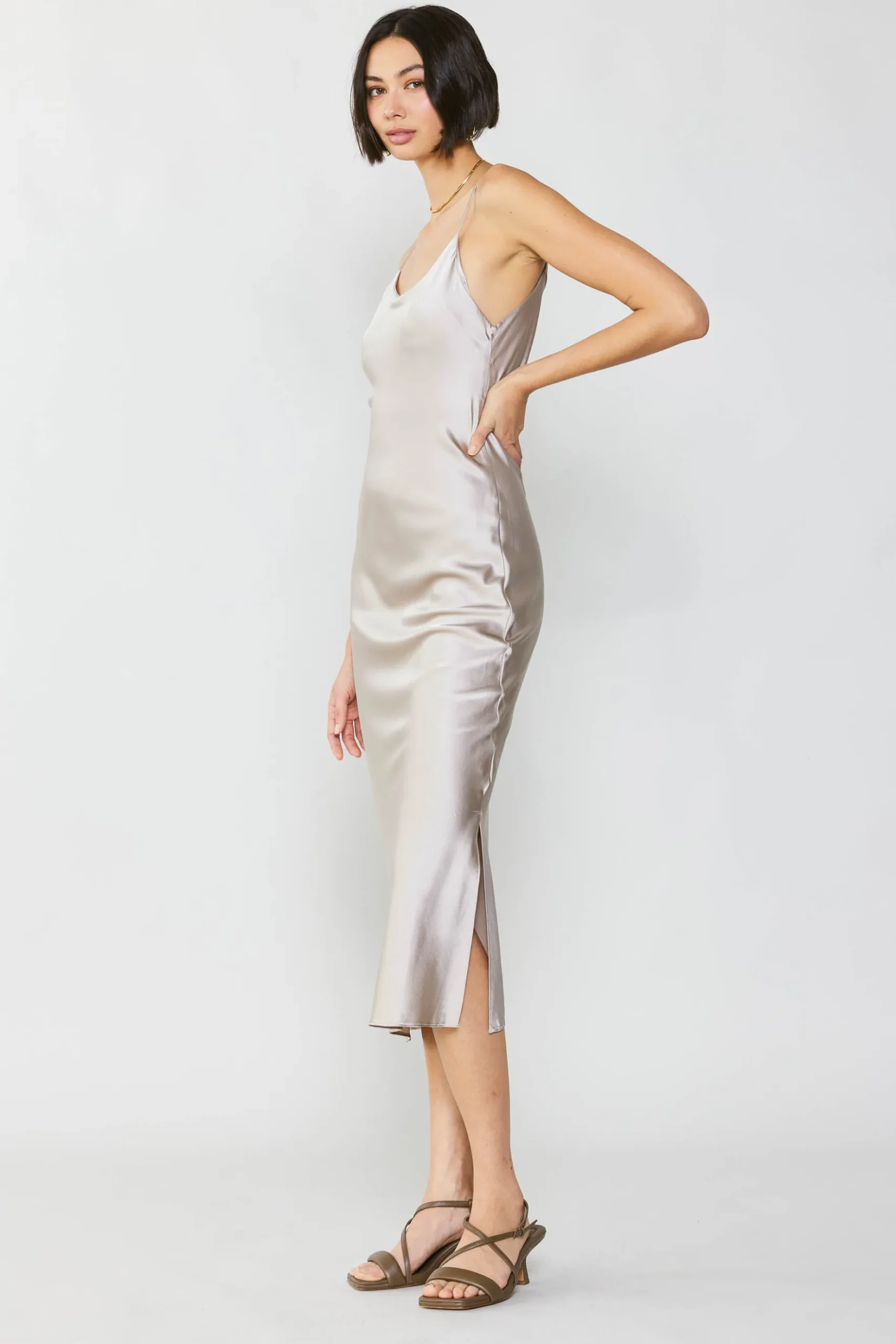 Current Air Silk Bias Midi Dress CHAMPAGNE Discount