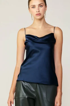 Current Air Silk Cowl Neck Cami NAVY Hot