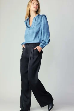 Current Air Silky Pintucked Trousers BLACK New