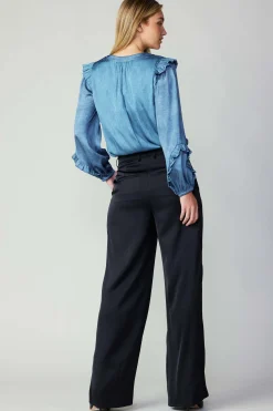 Current Air Silky Pintucked Trousers BLACK New