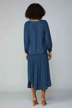 Current Air Smocked Shoulder Button Blouse FRENCHNAVY Clearance