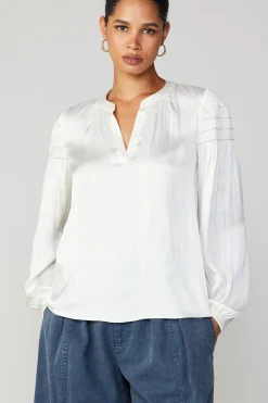 Current Air Smocked Sleeve Blouse ECRU Hot