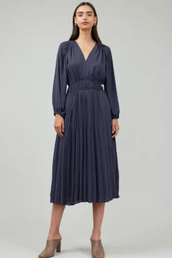 Current Air Smocked Vneck Midi Dress DARKSLATENAVY Outlet
