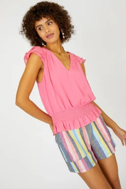 Current Air Smocked Waist Cap Sleeve Top PINK New