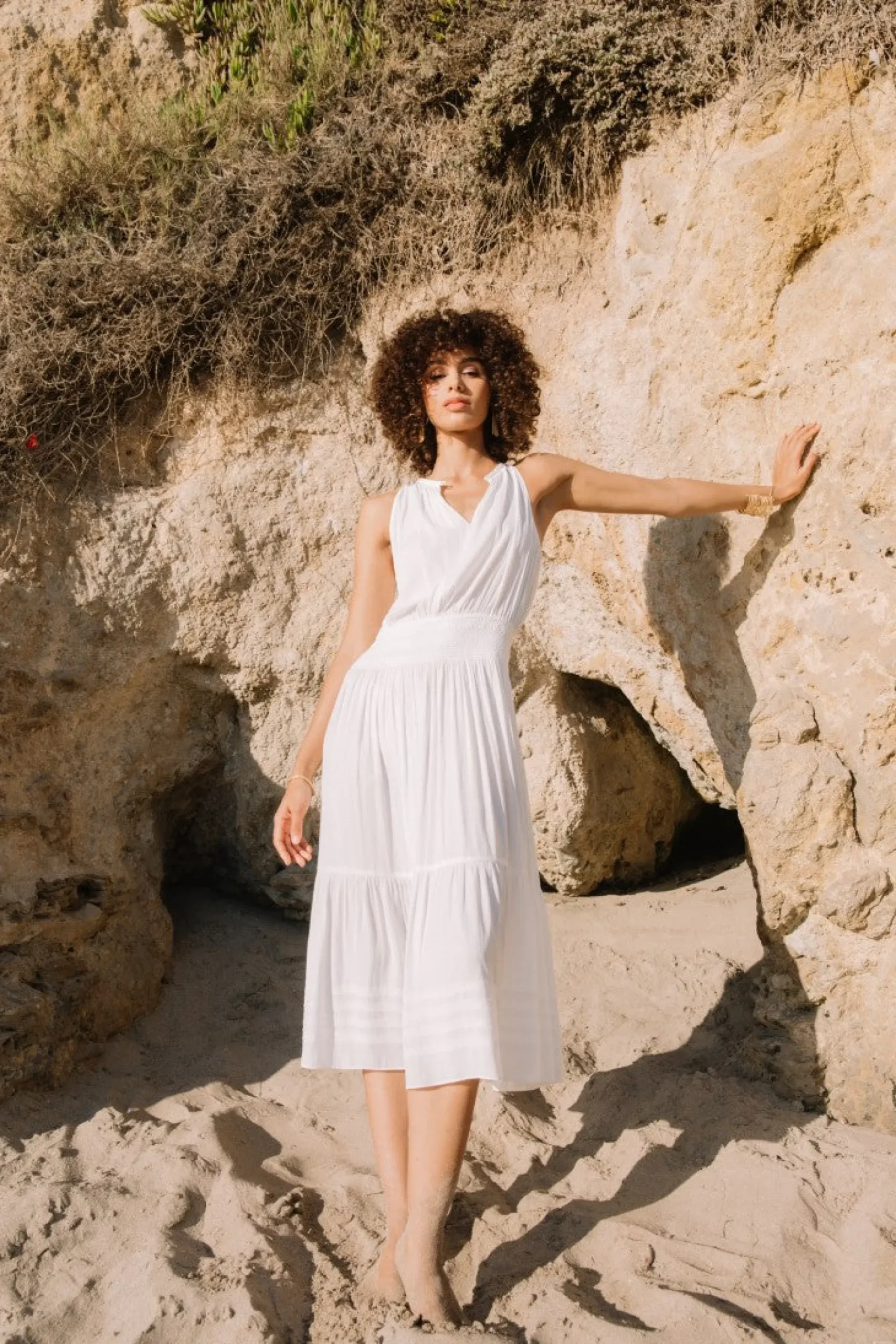 Current Air Smocked Waist Halter Midi Dress OFW Discount
