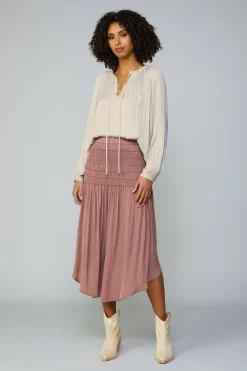 Current Air Smocked Waist Midi Skirt DUSTYCLAY Online