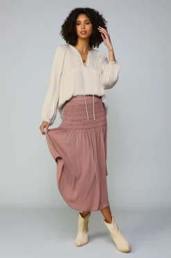 Current Air Smocked Waist Midi Skirt DUSTYCLAY Online