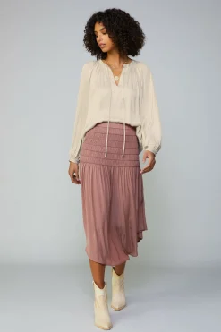 Current Air Smocked Waist Midi Skirt DUSTYCLAY Online