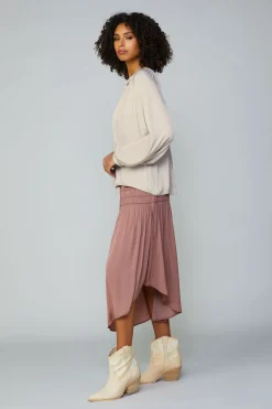 Current Air Smocked Waist Midi Skirt DUSTYCLAY Online