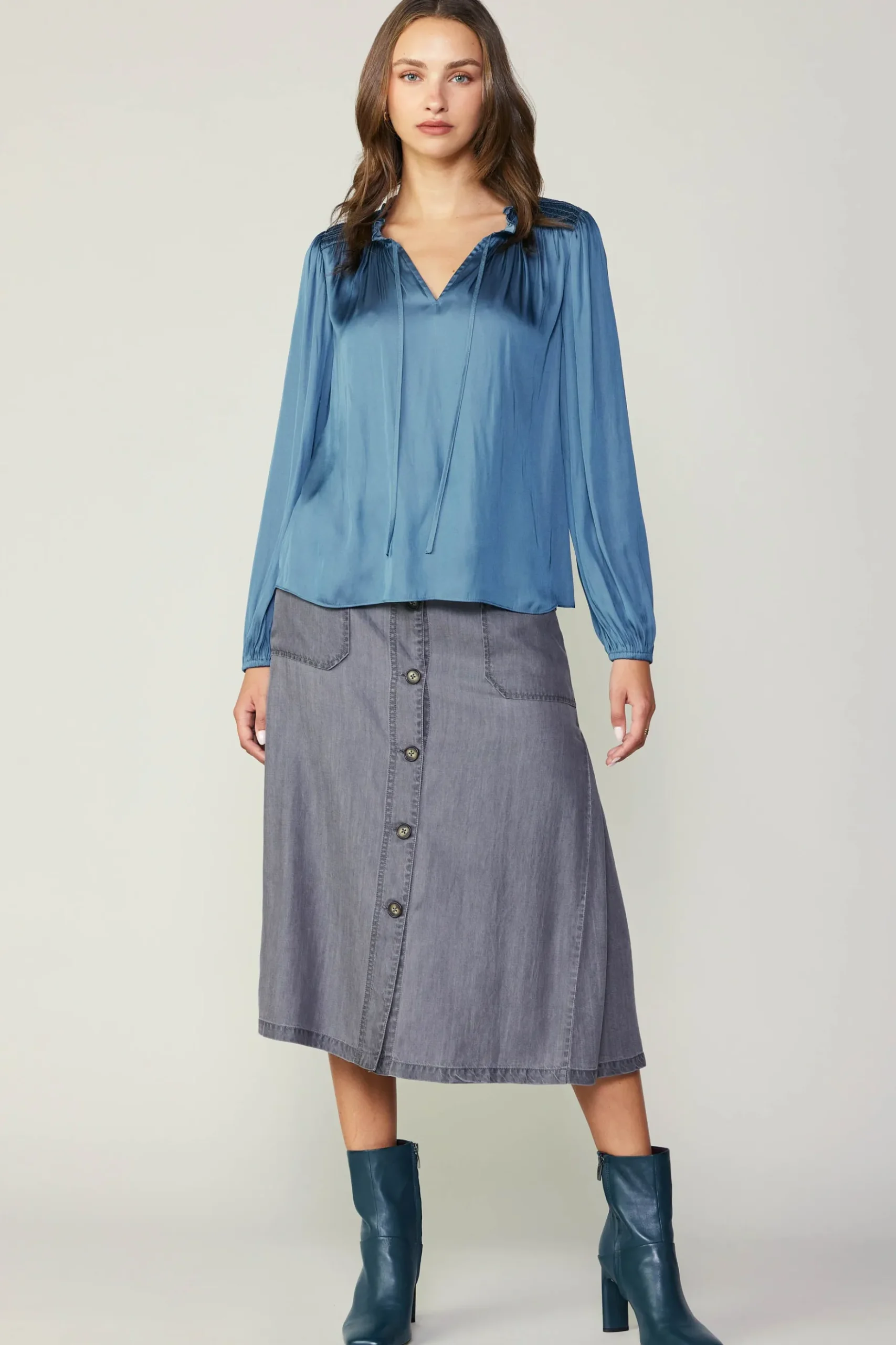 Current Air Smocked Yoke Blouse AEGEANBLUE Discount