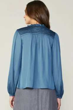 Current Air Smocked Yoke Blouse AEGEANBLUE Discount