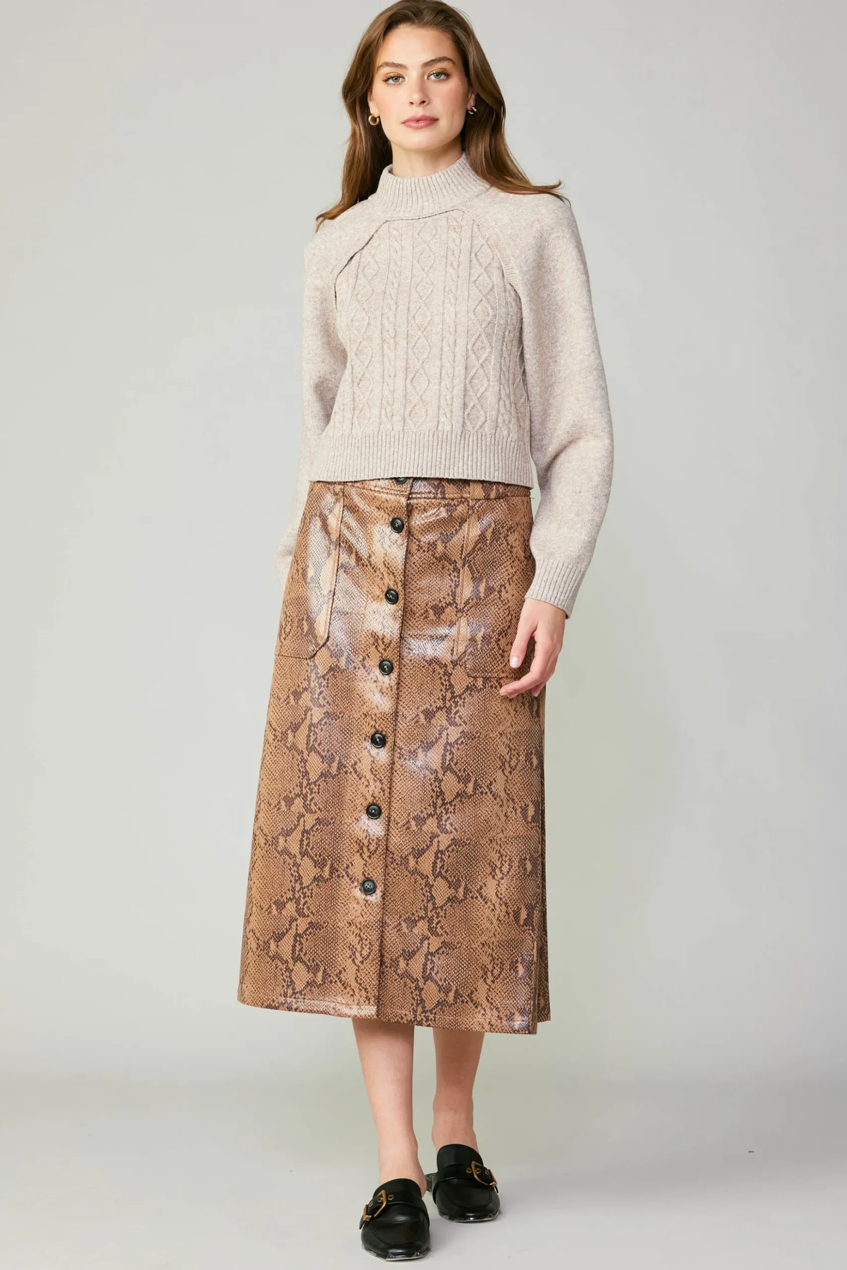 Current Air Snake Print Midi Skirt SNAKESKINBROWN Fashion