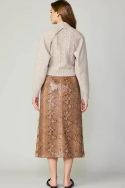 Current Air Snake Print Midi Skirt SNAKESKINBROWN Fashion