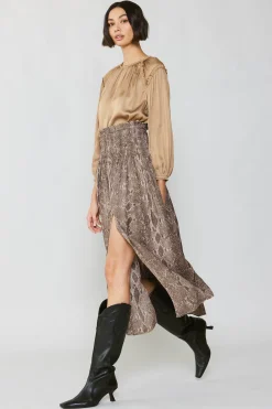 Current Air Snake Print Midi Skirt BROWN Outlet