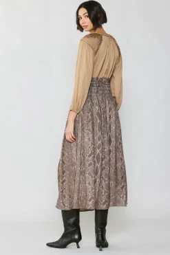 Current Air Snake Print Midi Skirt BROWN Outlet