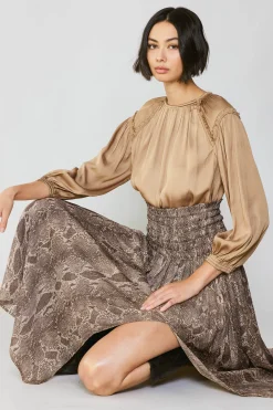 Current Air Snake Print Midi Skirt BROWN Outlet
