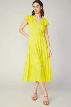 Current Air Sophia Flutter Sleeve Midi Dress PINEAPPLE Discount