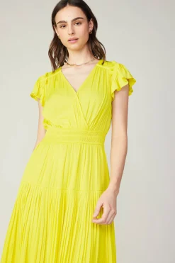 Current Air Sophia Flutter Sleeve Midi Dress PINEAPPLE Discount