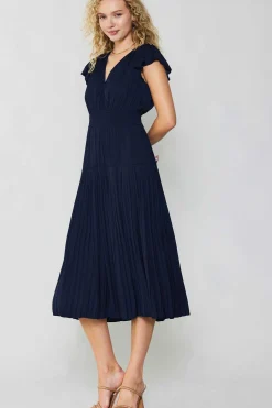 Current Air Sophia Flutter Sleeve Midi Dress NAVY New